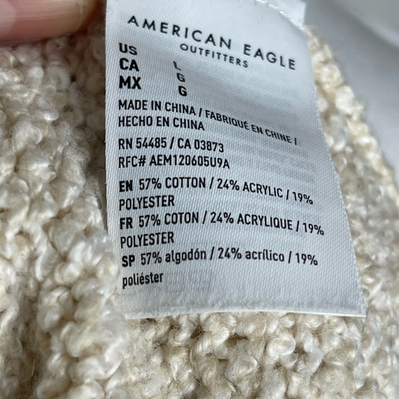American Eagle Fair Isle Cream Blue Turtleneck Knit Sweater Cozy Winter Size Lg - Picture 13 of 13